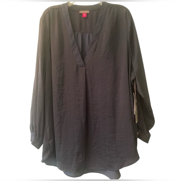 NWT Vince Camuto Black Sheer V-Neck Pop Over Blouse Size XXL - Picture 1 of 14
